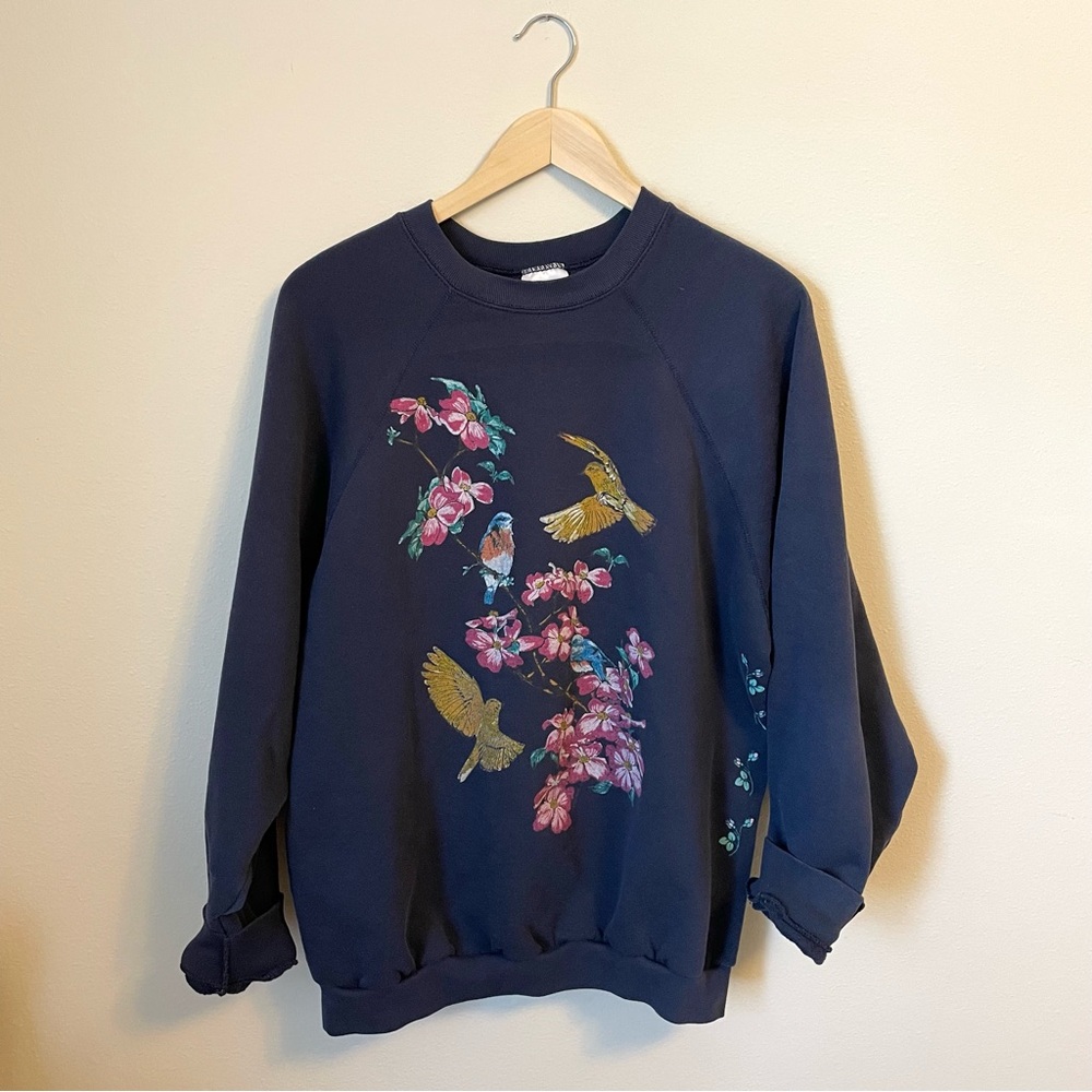 Tultex -  Navy Sweatshirt with Floral Bird Graphic - Size 2X